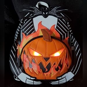 NBC Jack Holding Pumpkin Head Light Up GITD Loungefly Mini Backpack